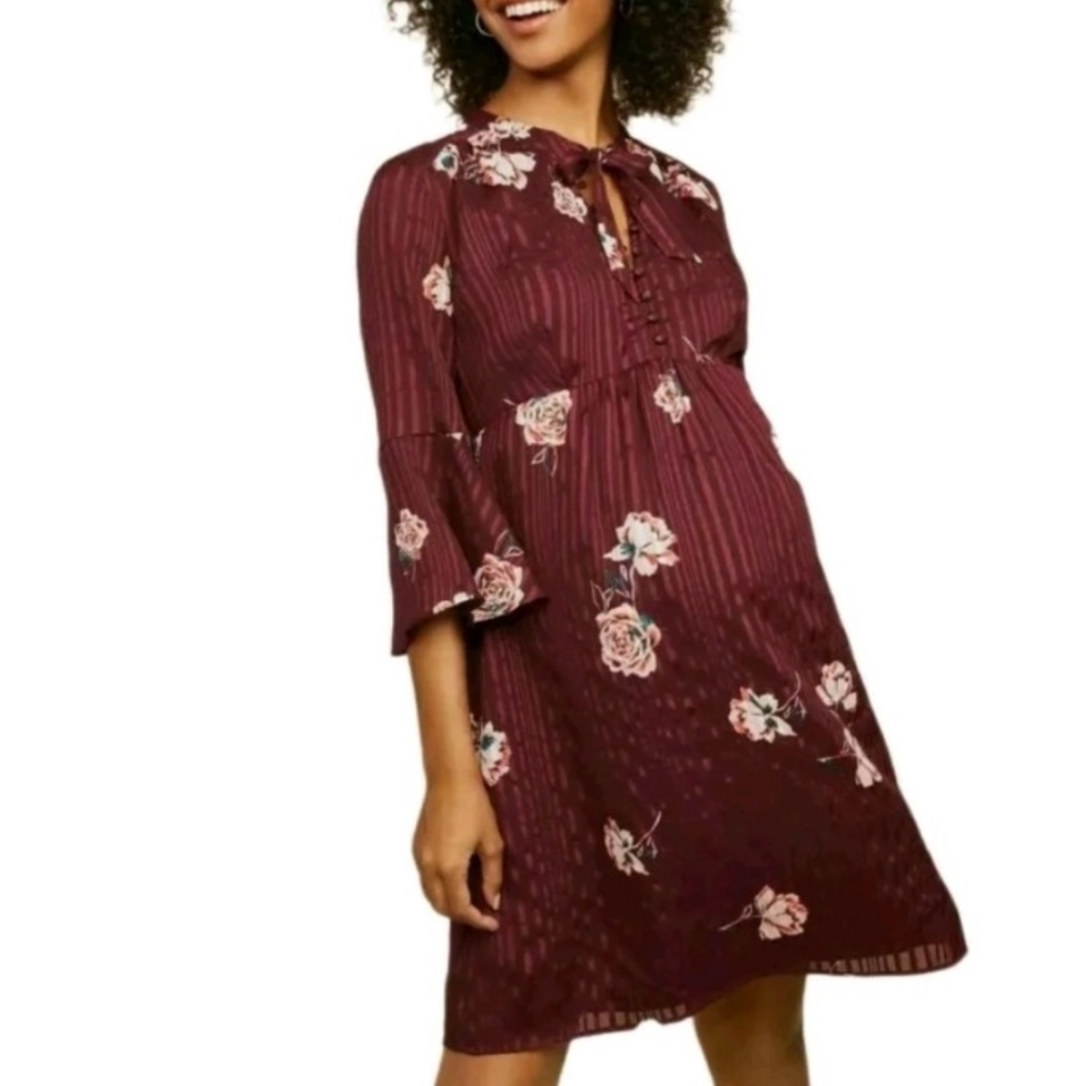 Motherhood Maternity Floral Pussycat Bow Dress